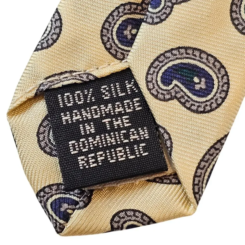 The Man’s Shop Necktie Ivory Blue Paisley 100% Silk Handmade Dominican Republic